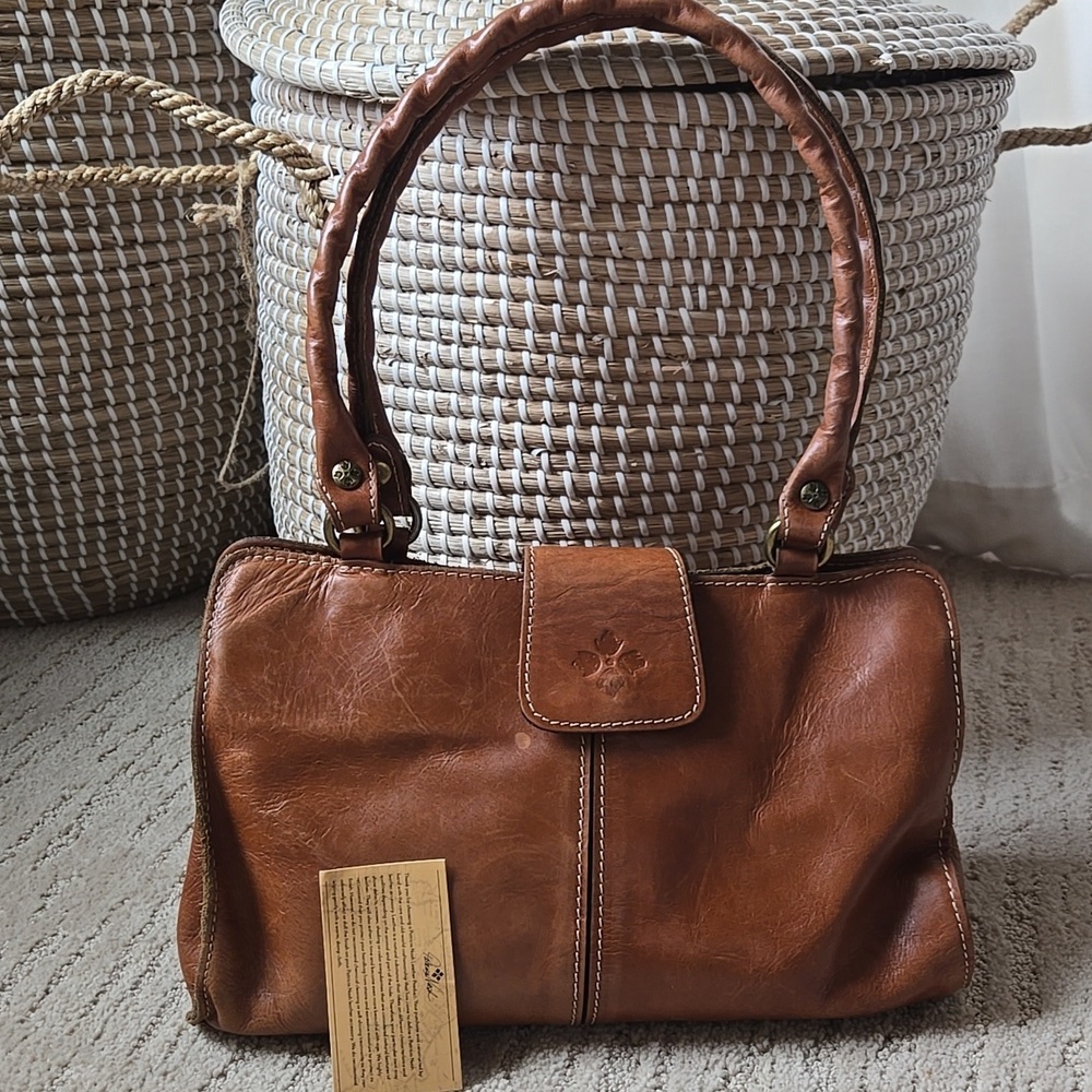 Patricia Nash Rienzo Satchel Handbag Full Grain Cognac Leather Vintage Style - Picture 2 of 16
